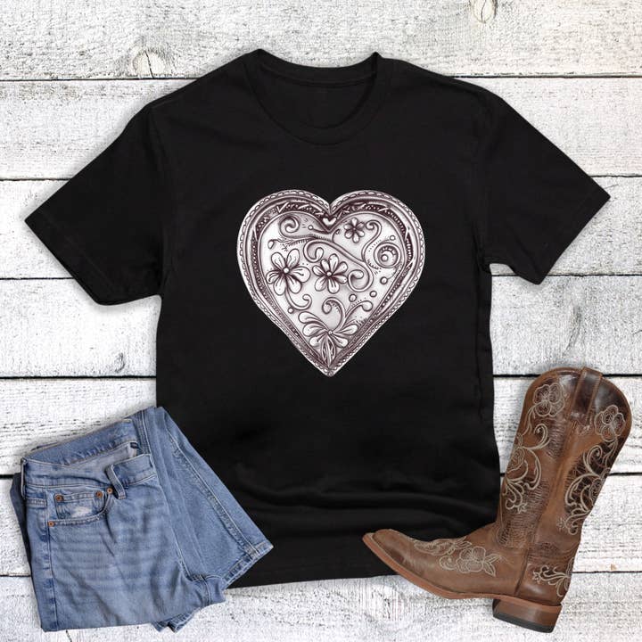 Valentine Concho Heart Graphic Tee for wholesale by Dust and Roots