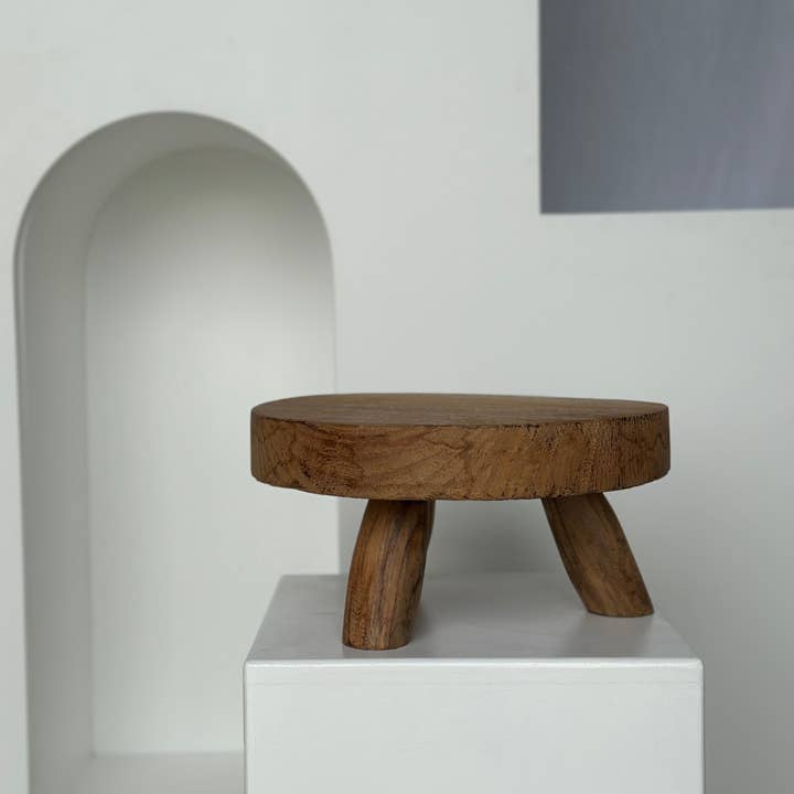 Office Objets - Wholesale Stool - Small low three-legged stool in upcycled blond teak D:30 H:1581