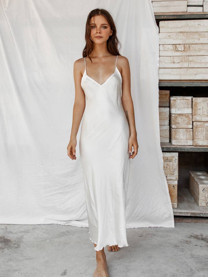 Lily White Silk Slip Dress - Peace silk, Ahimsa Organic Silk for wholesale by RIMMBA