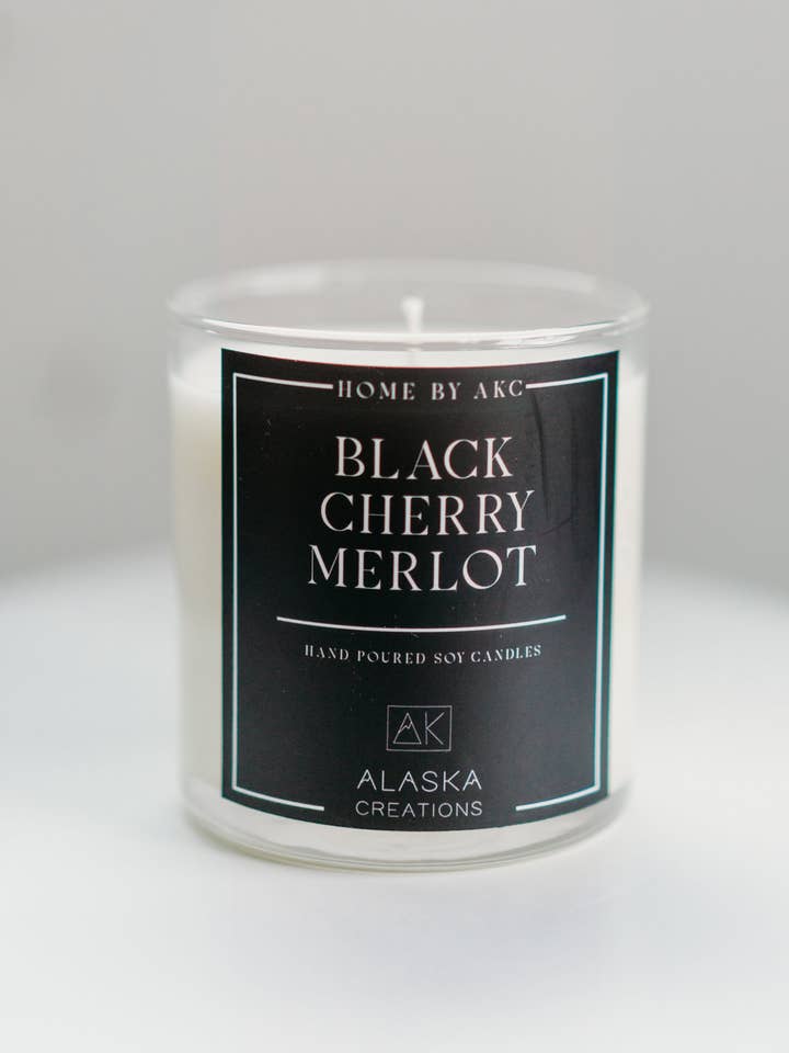 12oz håndhældt sort kirsebær merlot sojalys for engroshandel hos Alaska Creations