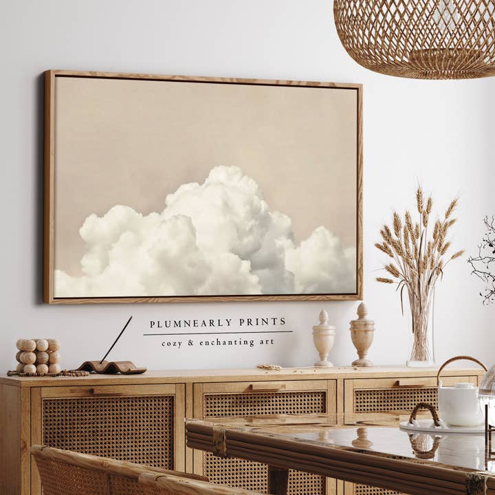 Plumnearly Prints - Wholesale Canvas Art - Neutral Beige White Cloud Oil Painting Framed Canvas Art 4