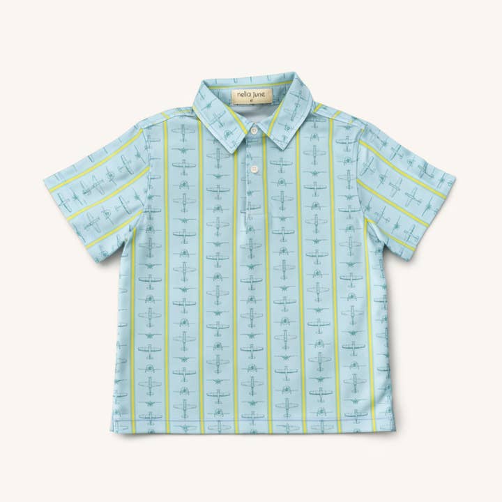 Boys' Performance Polo in Airplanes for wholesale by Nella June