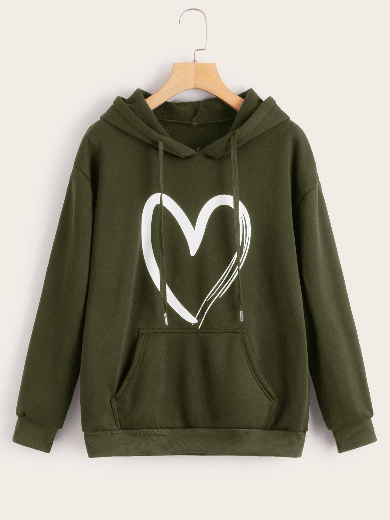 Flarix - Wholesale Blouse - Women's - heart print kangaroo pocket drawstring hoodie8