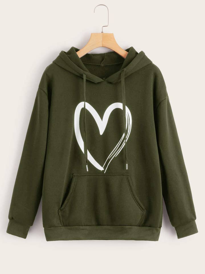 Flarix - Wholesale Blouse - Women's - heart print kangaroo pocket drawstring hoodie8