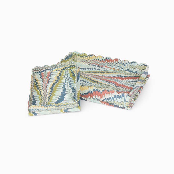 MARBLED SCALLOPED DESK TRAY SET - OCEAN MOUNTAIN for wholesale by Craft Boat