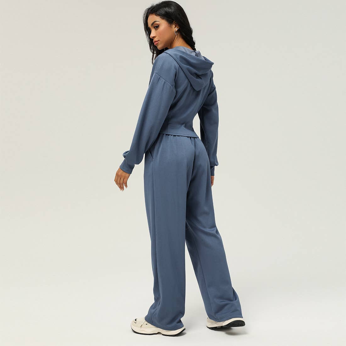 Sodalemon - Wholesale Activewear Set - Women's - 2pcs Zipper Hooded Jacket Drawstring Pants Sport Set8