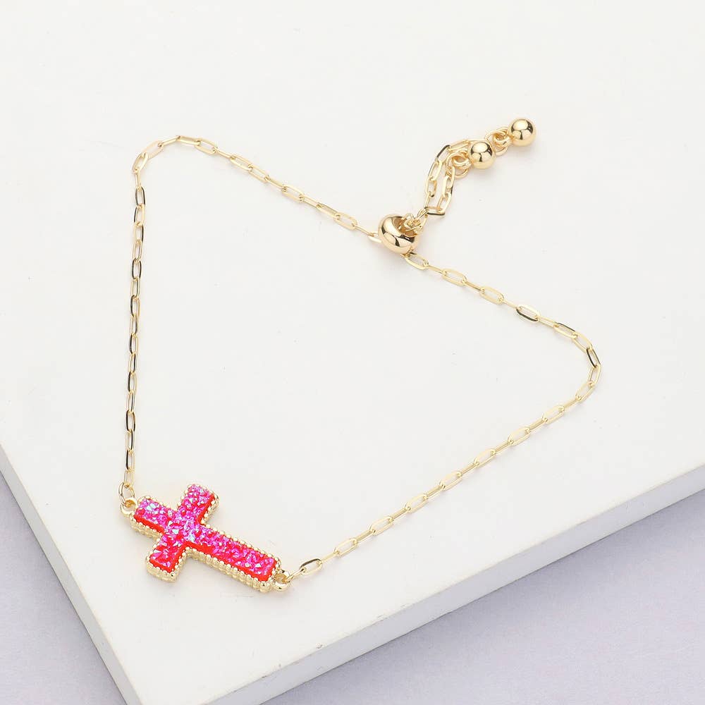 Sensibling Corp. – Pulseira com pendente por atacado – Pulseira Ajustável com Druza Cruz e Fecho de Puxar12