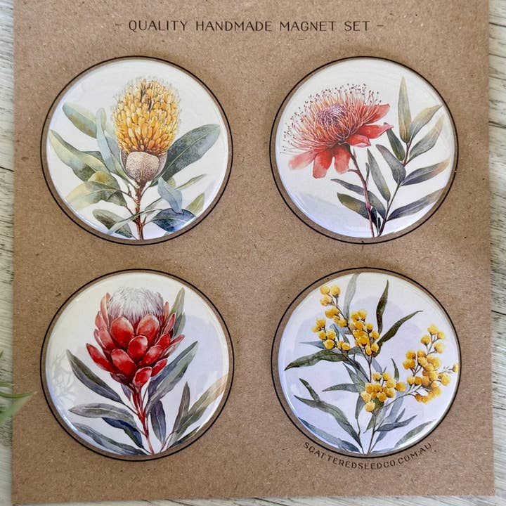 Scattered Seed Co - Wholesale Magnet - AUSTRALIAN FLORALS Large Magnets set of 4 - SET C