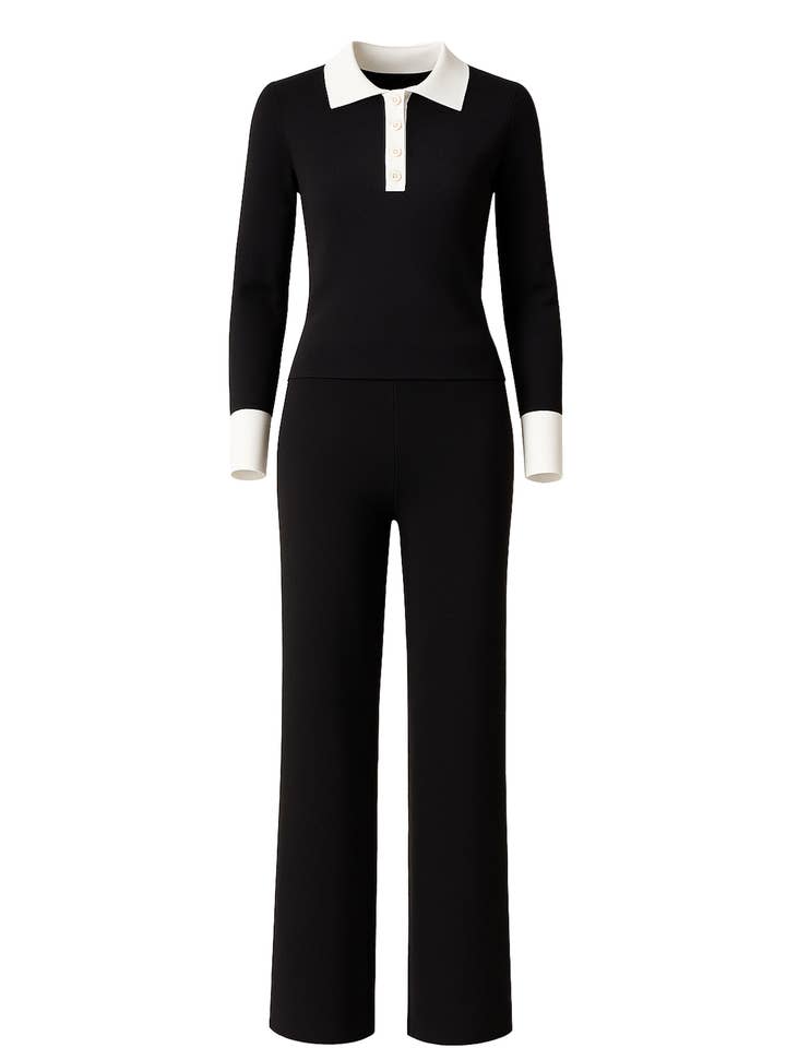 Classic Comfort Long Sleeve Top with Contrast and Pants Set for wholesale by RIVIR