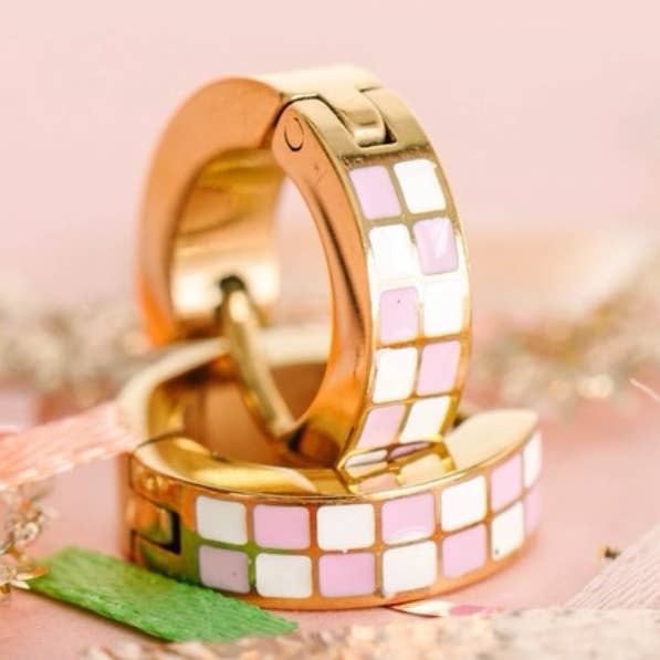 Pink/White Checkered Huggies for wholesale by Pierced Co