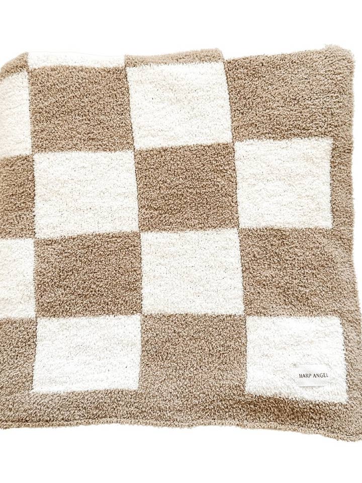 Harp Angel Boutique - Wholesale Bedding blanket – Kids & Baby - Checker Plush Blanket - Taupe/White0