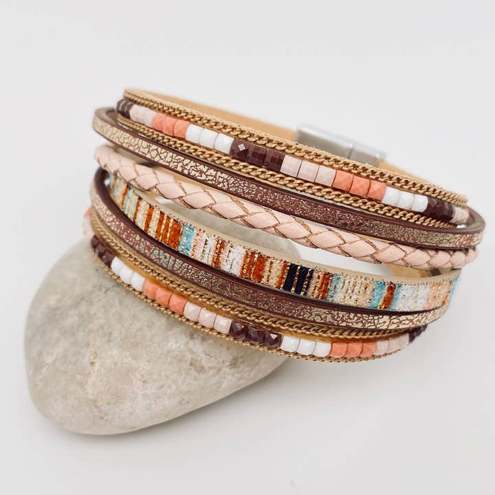 Mio Queena - Wholesale Bangle Bracelet - Bohemian Hand-woven Magnetic Buckle Leather Bracelet - BJ/LB