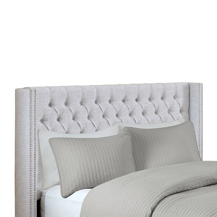 Olliix - Wholesale Headboard - Upholstered Winged Tufted Bed Headboard, Soft Grey *