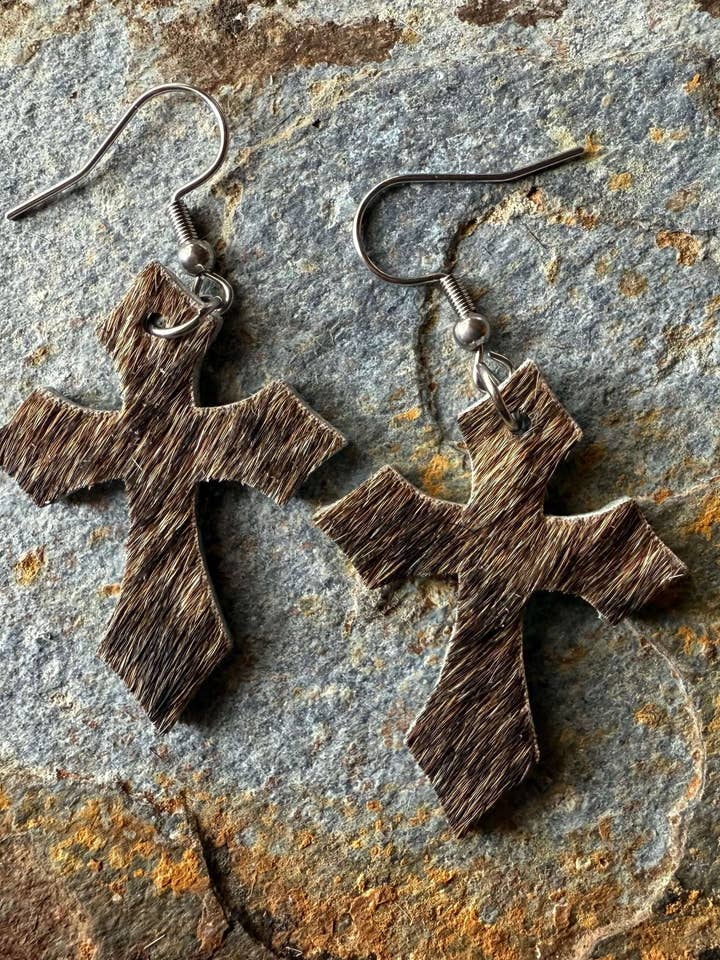 Cowhide Cross Earrings for wholesale by Wild Mountain Silver
