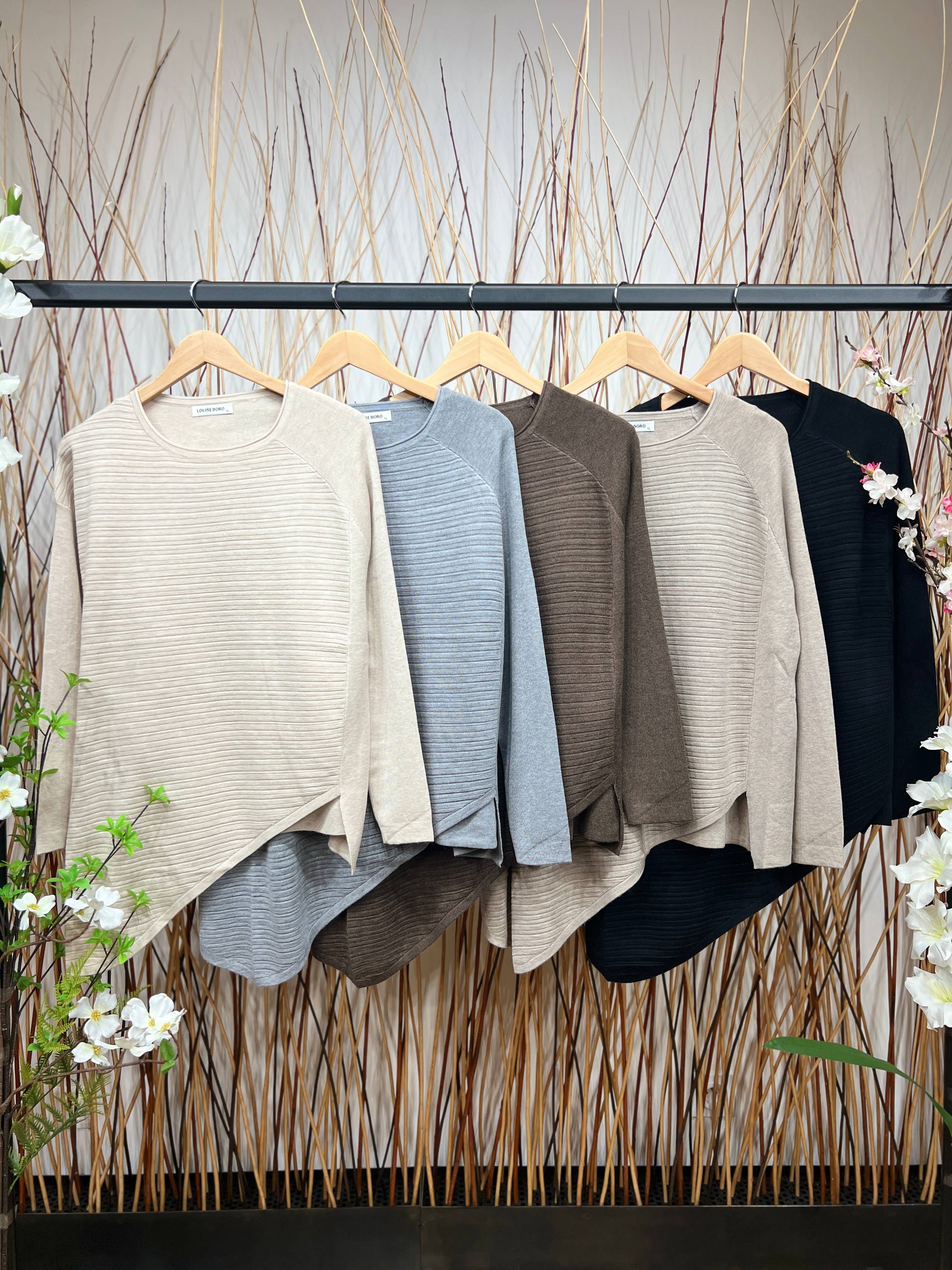 L'Emotion - Wholesale Tunic Sweater - Women's - Stripes Relief Asymmetric Cut Tunic Sweater10