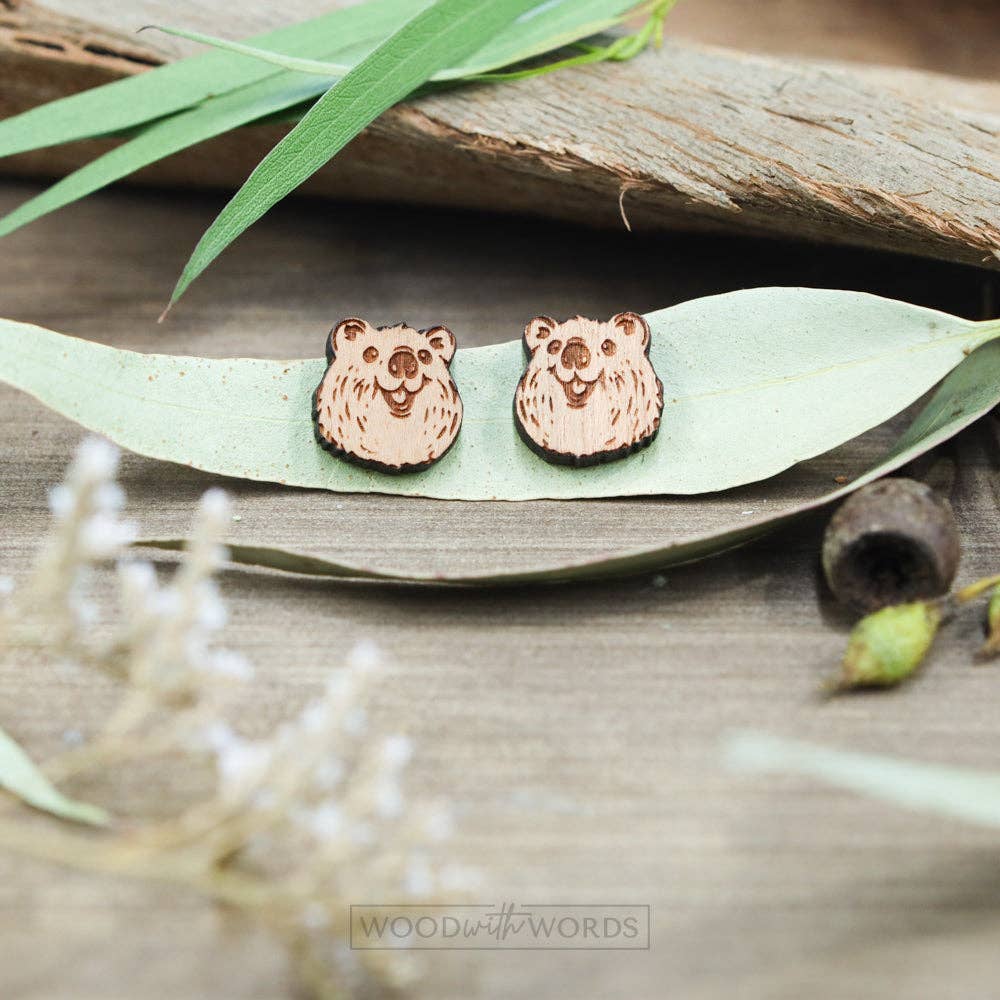 Wood With Words - Wholesale Stud/post earrings - Quokka Wooden Stud Earrings0