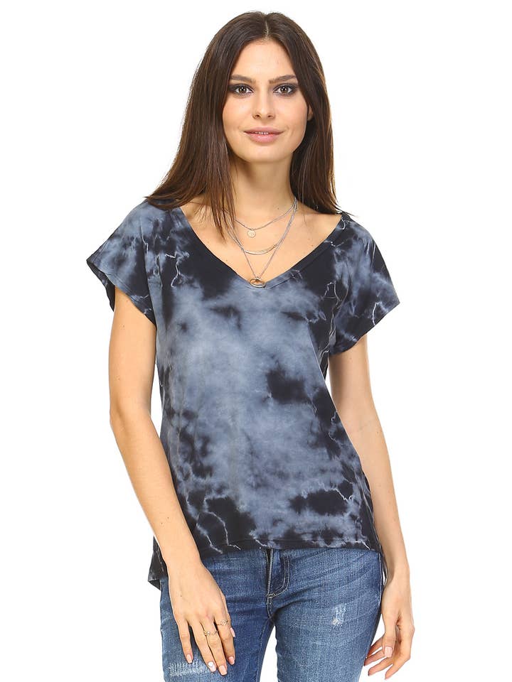 Molnslips färgämne Loose fit V-ringad topp med hög låg fållen för wholesale av Urban X Apparel