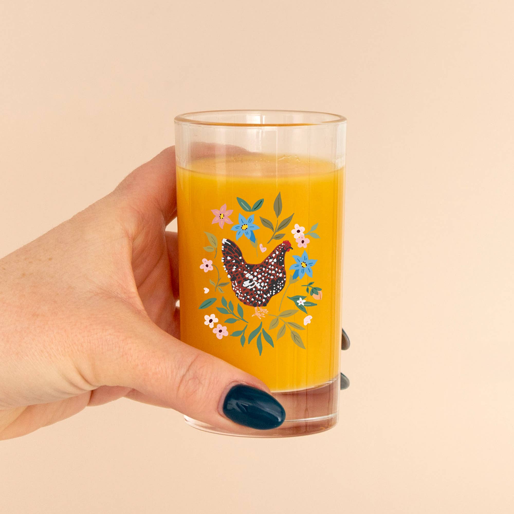 Paper Farm Press - Wholesale Drinking Glass/Cup - Sussex Chicken Folk Floral Mini Juice Glass