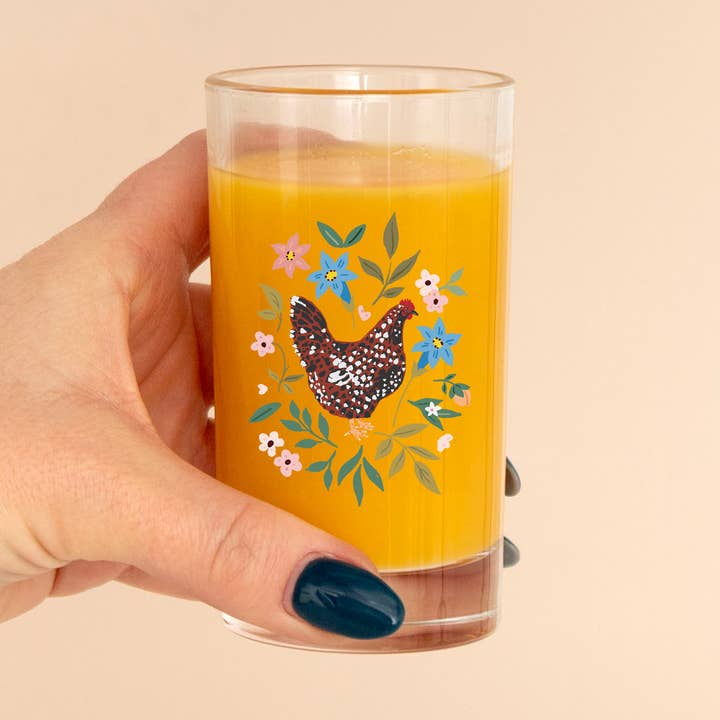Paper Farm Press - Wholesale Drinking Glass/Cup - Sussex Chicken Folk Floral Mini Juice Glass0