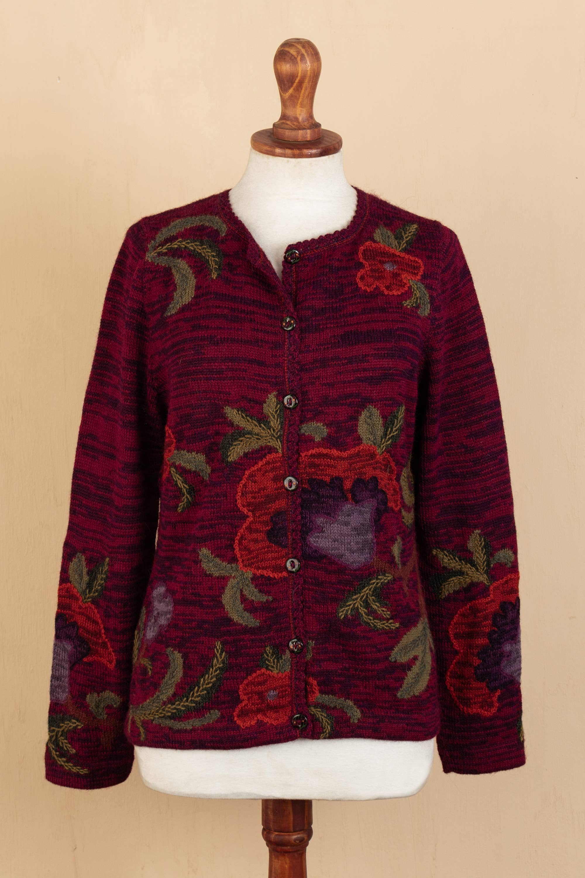 NOVICA - Wholesale Cardigan - Women's - Royal Flower 100% Alpaca Art-Knit Cardigan3