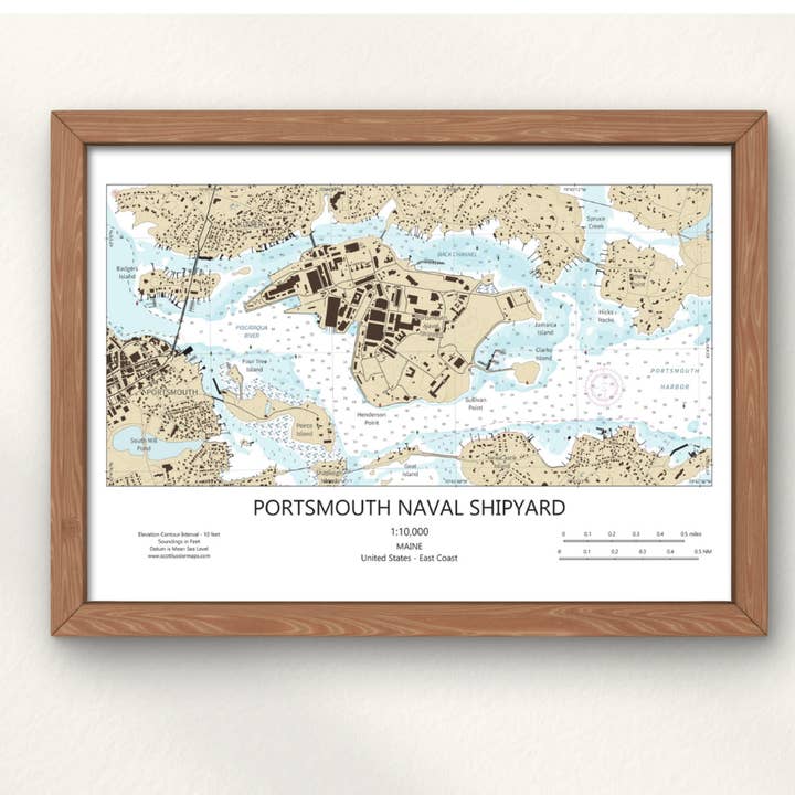 Portsmouth Naval Shipyard ME Map Art Print CHART Style for wholesale by Scott Lussier Maps