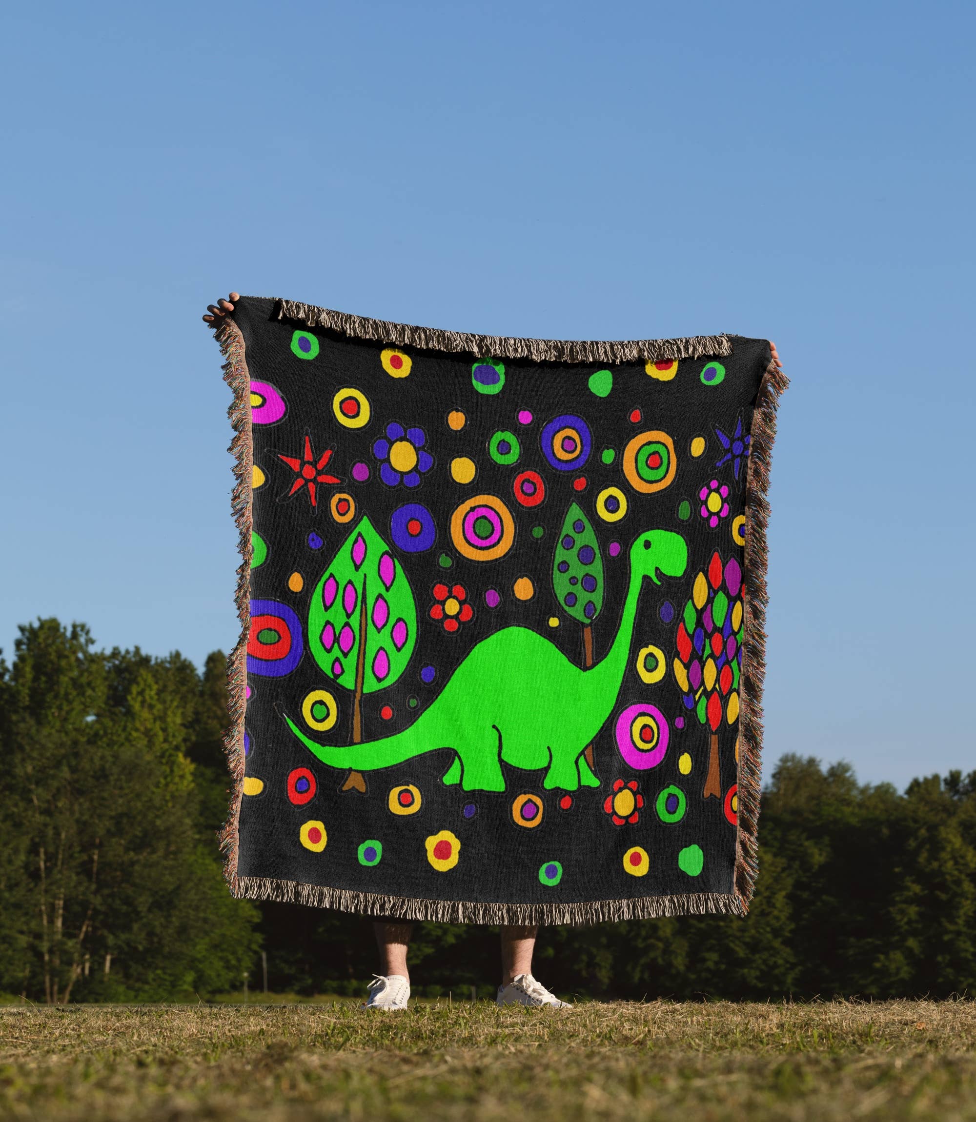 3dRose - Wholesale Throw Blanket - 3dRose, Funny Green Brontosaurus Dinosaur Art Abstract, Blanket1