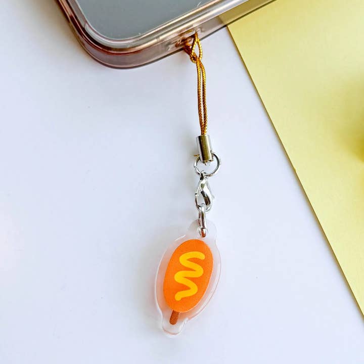 CornDog Acrylic Phone/Bag Charm Keychain with Epoxy for wholesale by PekoPuff