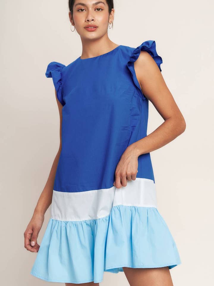 Une mini-robe tissée à blocs de couleur - ID23377 pour la vente par FLYING TOMATO