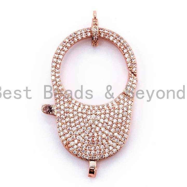 BestBeads&Beyond - Wholesale Clasp - CZ Clear Micro Pave Large Lobster Claw Clasp, SKU#H104/H3413