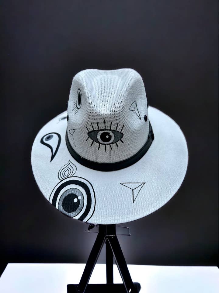 Dual Eye Painted Jute Canvas Hat for wholesale by Bella Soul