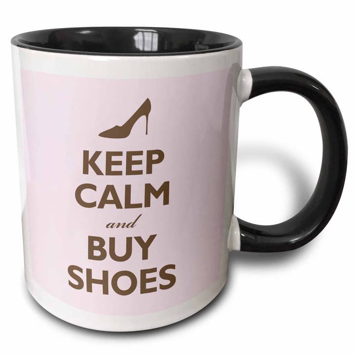 11oz Two-Tone Black Mug Keep calm and buy shoes, Pink for wholesale by 3dRose