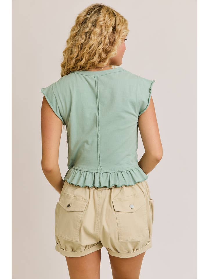 LE LIS - Wholesale Blouse - Women's - CREW NECKLINE TOP WITH RUCHED DETAIL AT THE FRONT BODY