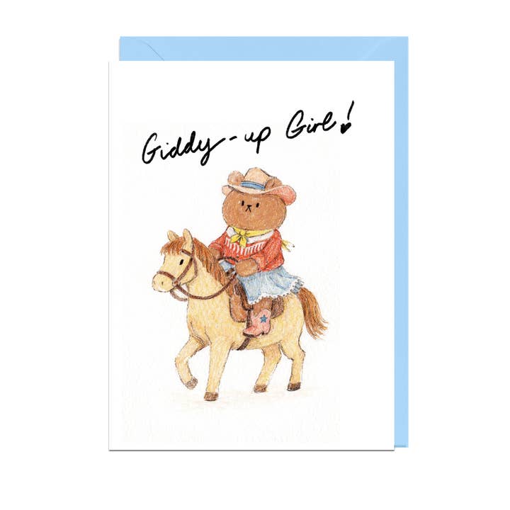 GIDDY UP GIRL, PALE BLUE ENVELOPE Card for wholesale by Jolly Awesome