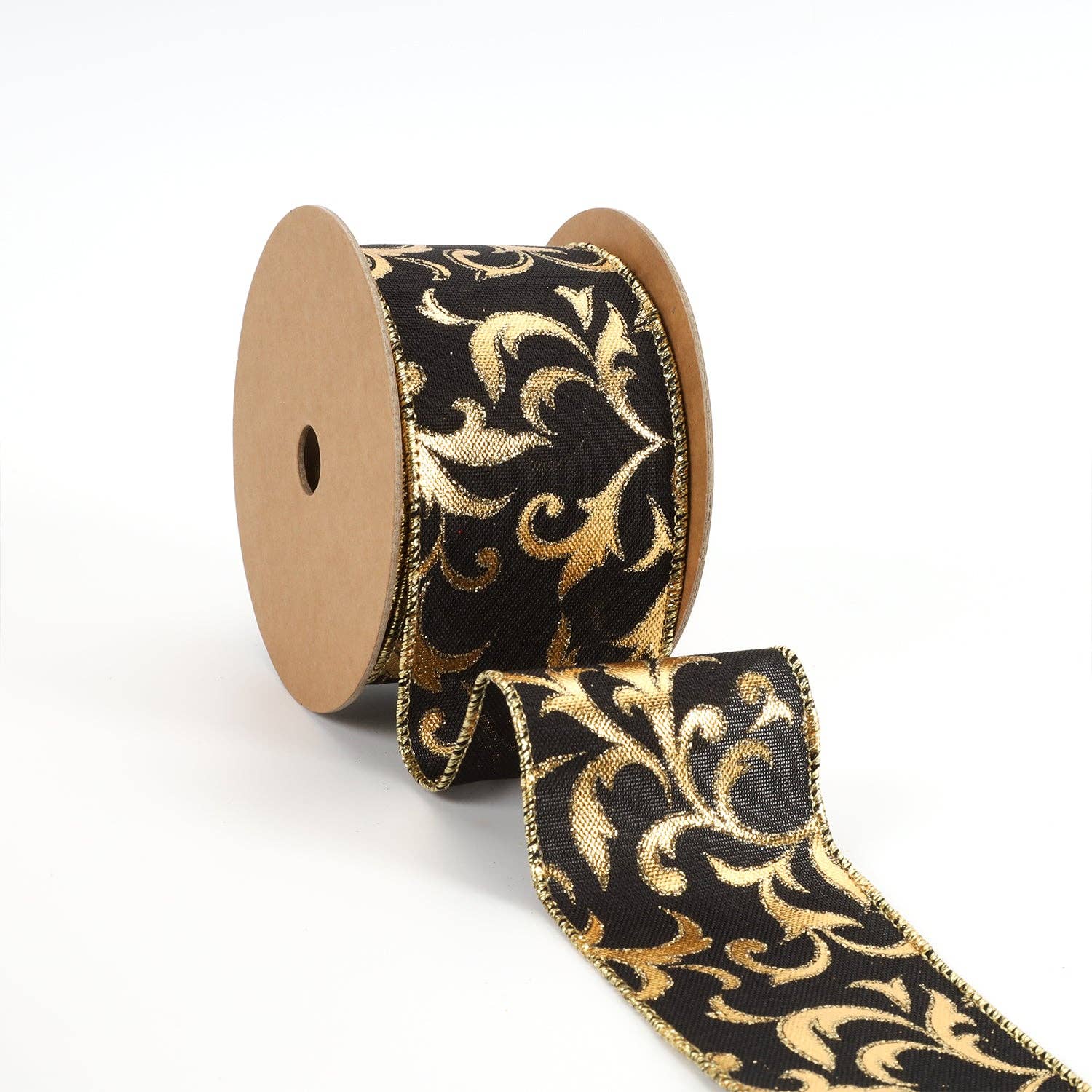 LA Ribbons Wholesale - Wholesale Ribbon - Gift Wrapping - 2 1/2" Wired Ribbon | "Metallic Brocade" Black/Gold | 10 Yard Roll1