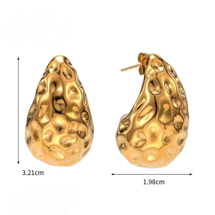 Mio Queena - Wholesale Dangle Earrings - 18K Gold-plated Stainless Steel Hollow Teardrop Earrings-FGS