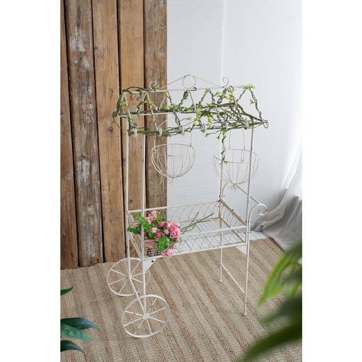 A&B Home Group Inc. - Wholesale Plant Pot - 33.5x21x55" White Novelty Pushcart Plant Stand w/ 2 Baskets5