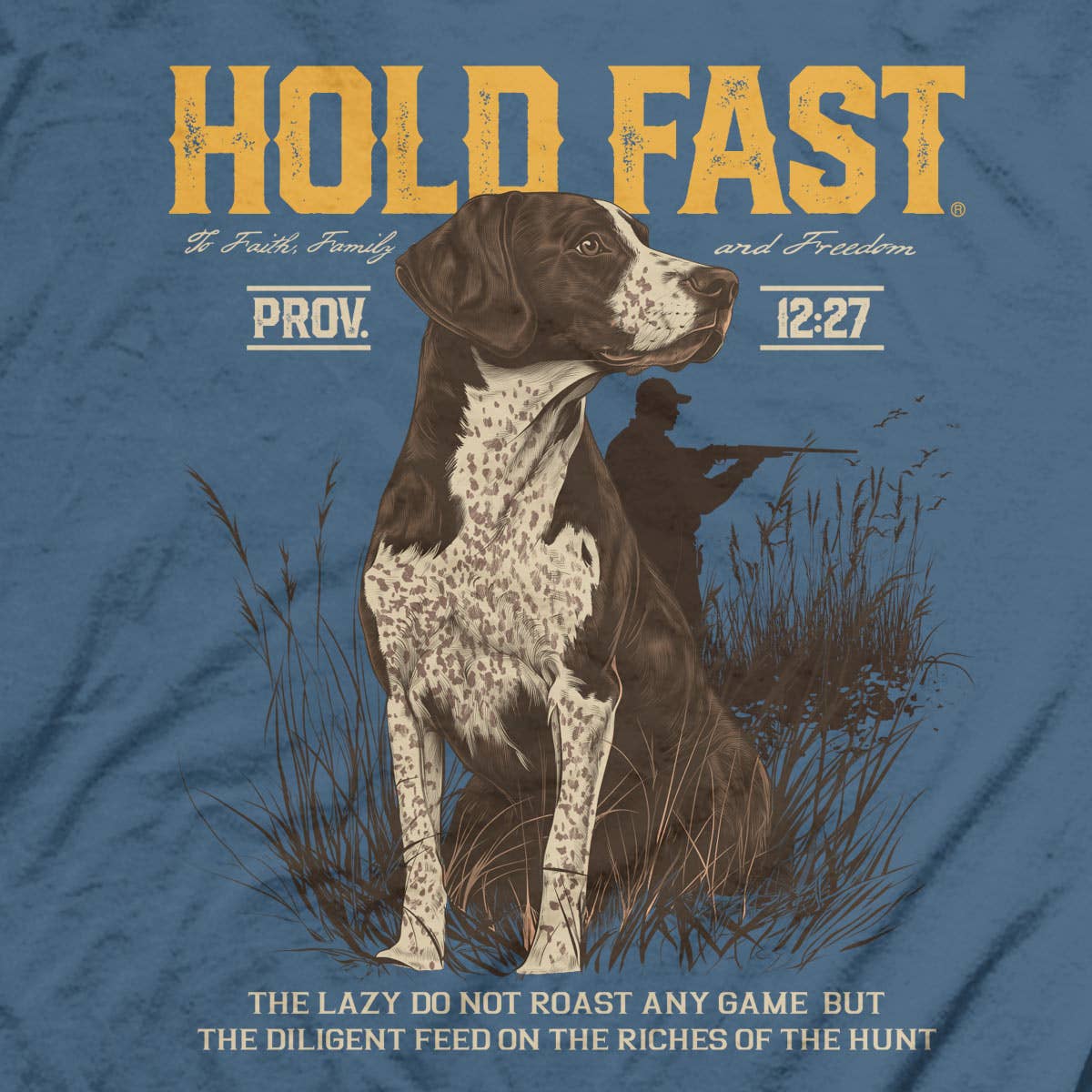 Indigo Blue HOLD FAST Mens T-Shirt Hunting Dog for wholesale on Faire3