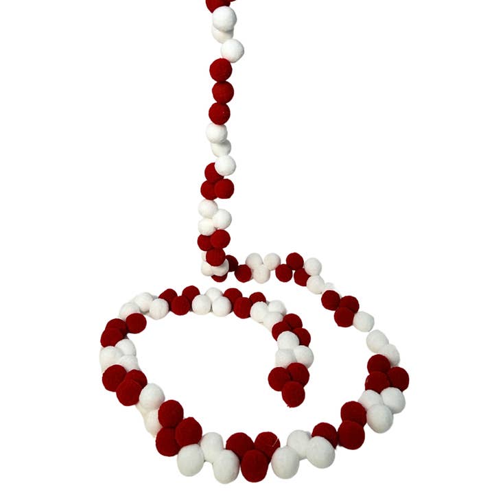 PERFECT POM POM BALL GARLAND - RED/WHITE 72" for wholesale by David Christopher's Collection