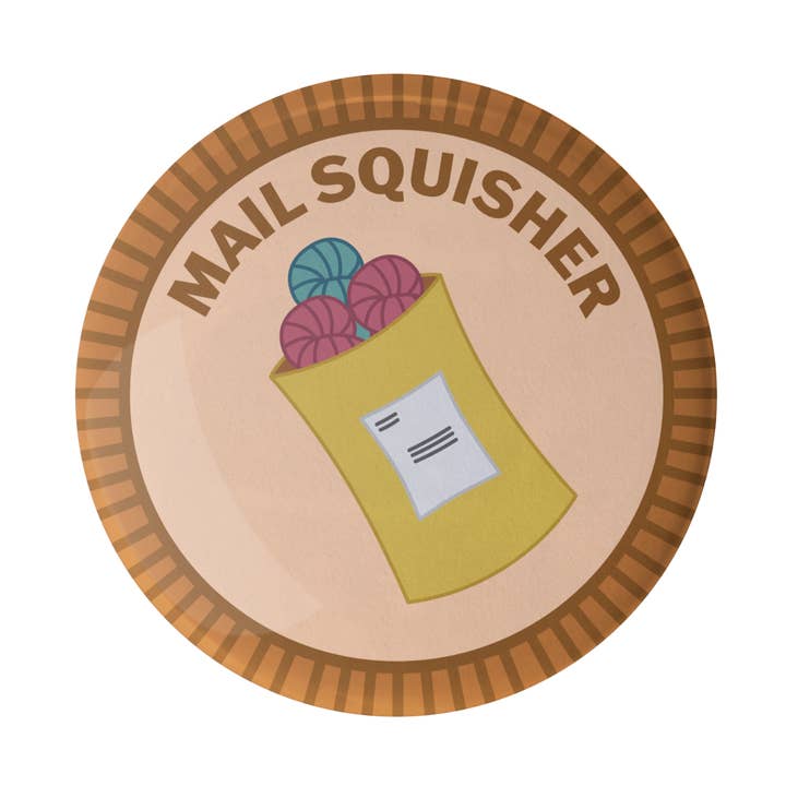 Mail Squisher Merit Badge for wholesale by Camp Stitchwood