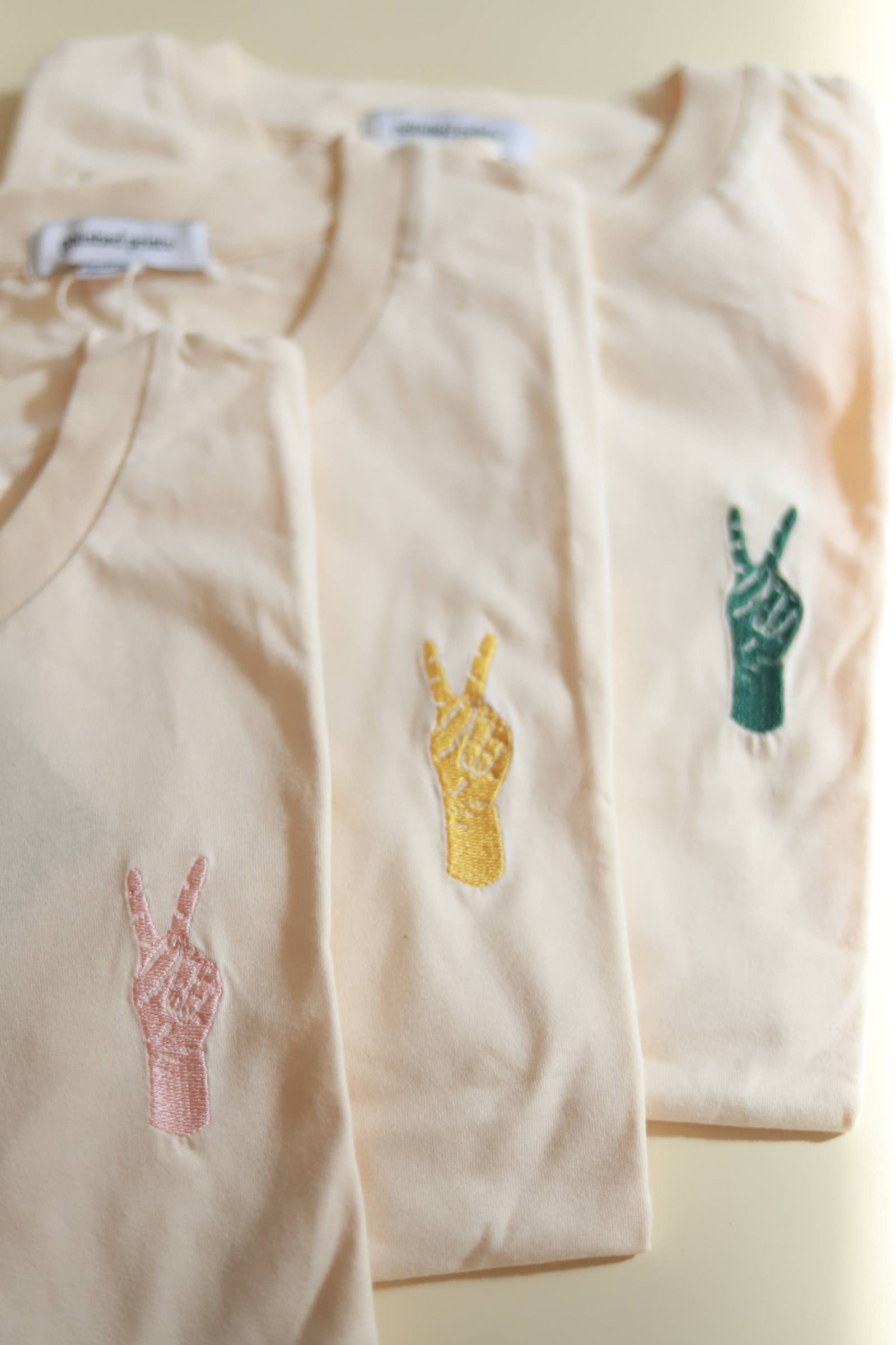 Rose Dust Peace Hand Embroidered T-Shirt, Womens Shirt, Chainstitch for wholesale on Faire1