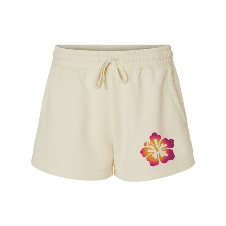 Bone Hibiscus Flower Fleece Shorts for wholesale on Faire