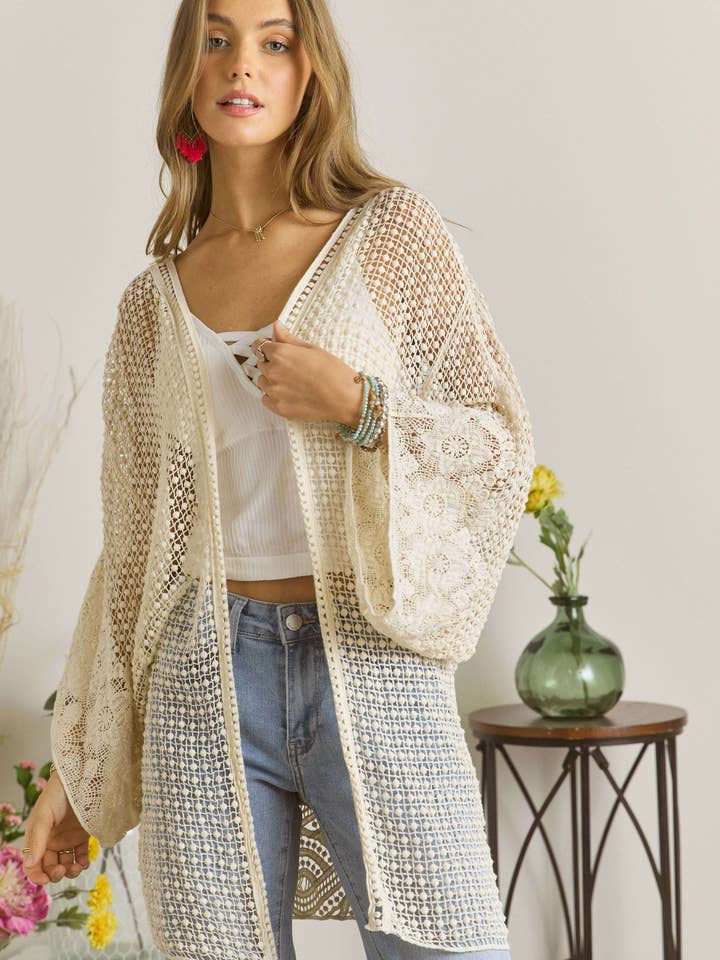 ADORA LA - Wholesale Cardigan - Women's - CET2061A - POPCORN CROCHET CARDIGAN