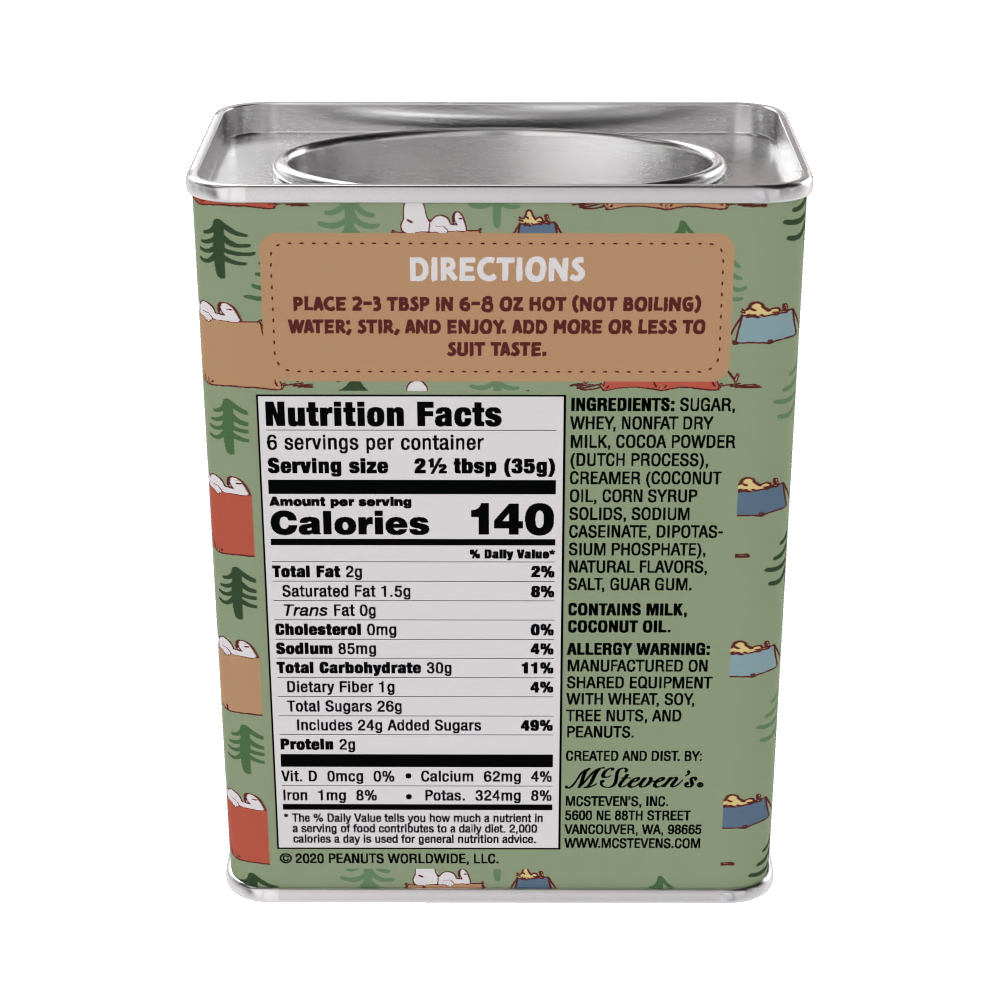 McSteven's - Wholesale Hot Cocoa Mix/Kit - Peanuts® Snoopy Camp Life Chocolate Cocoa (8oz Tins)1