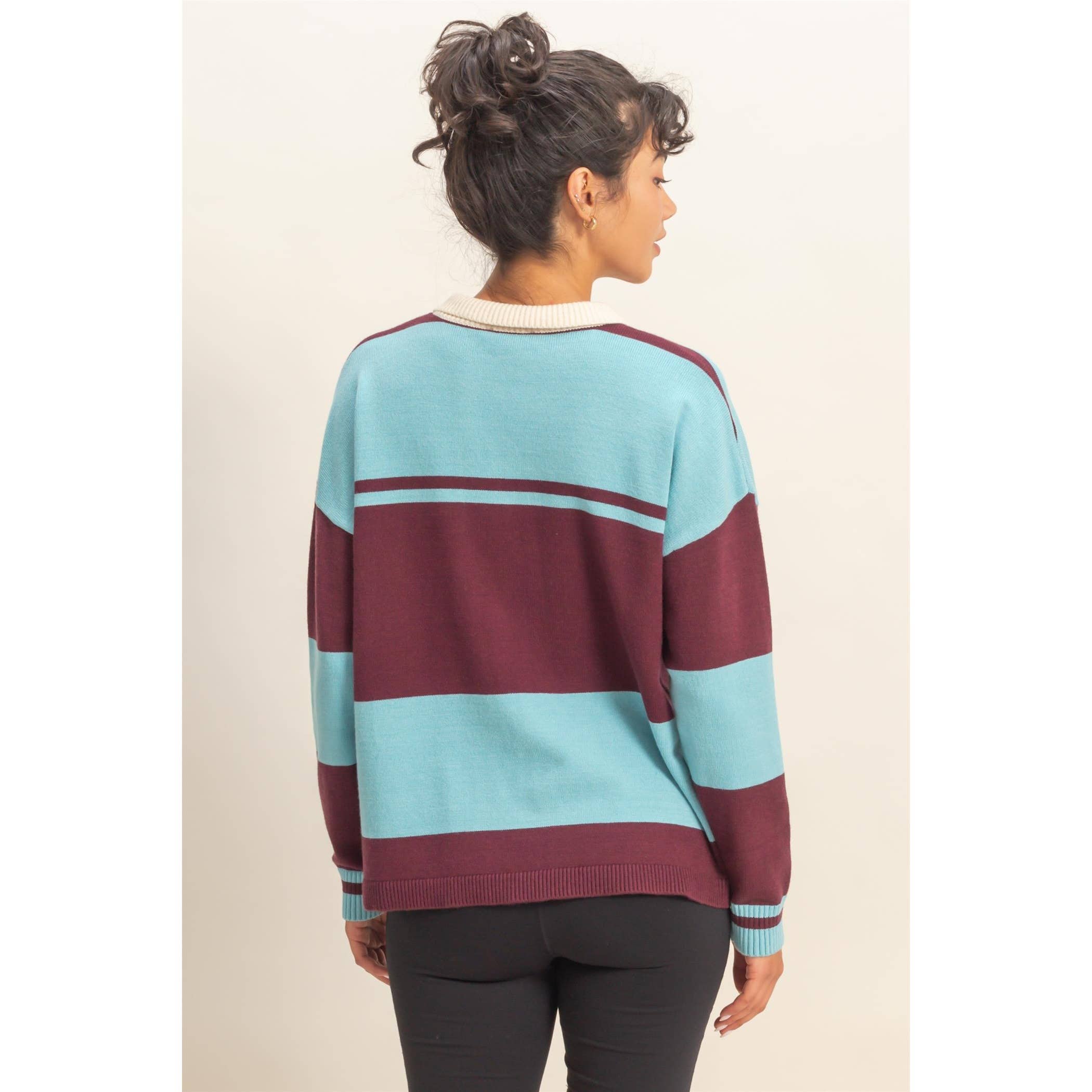 HYFVE - Wholesale Knit Sweater - Women's - Contrasting Striped Sweater With Polo Collar16