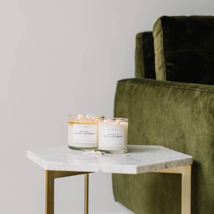 Calyan Wax Co. - Wholesale Jar/Filled Candle - Apples+Maple Bourbon - 3 Wick Clear Glass Tumbler Soy Candle8