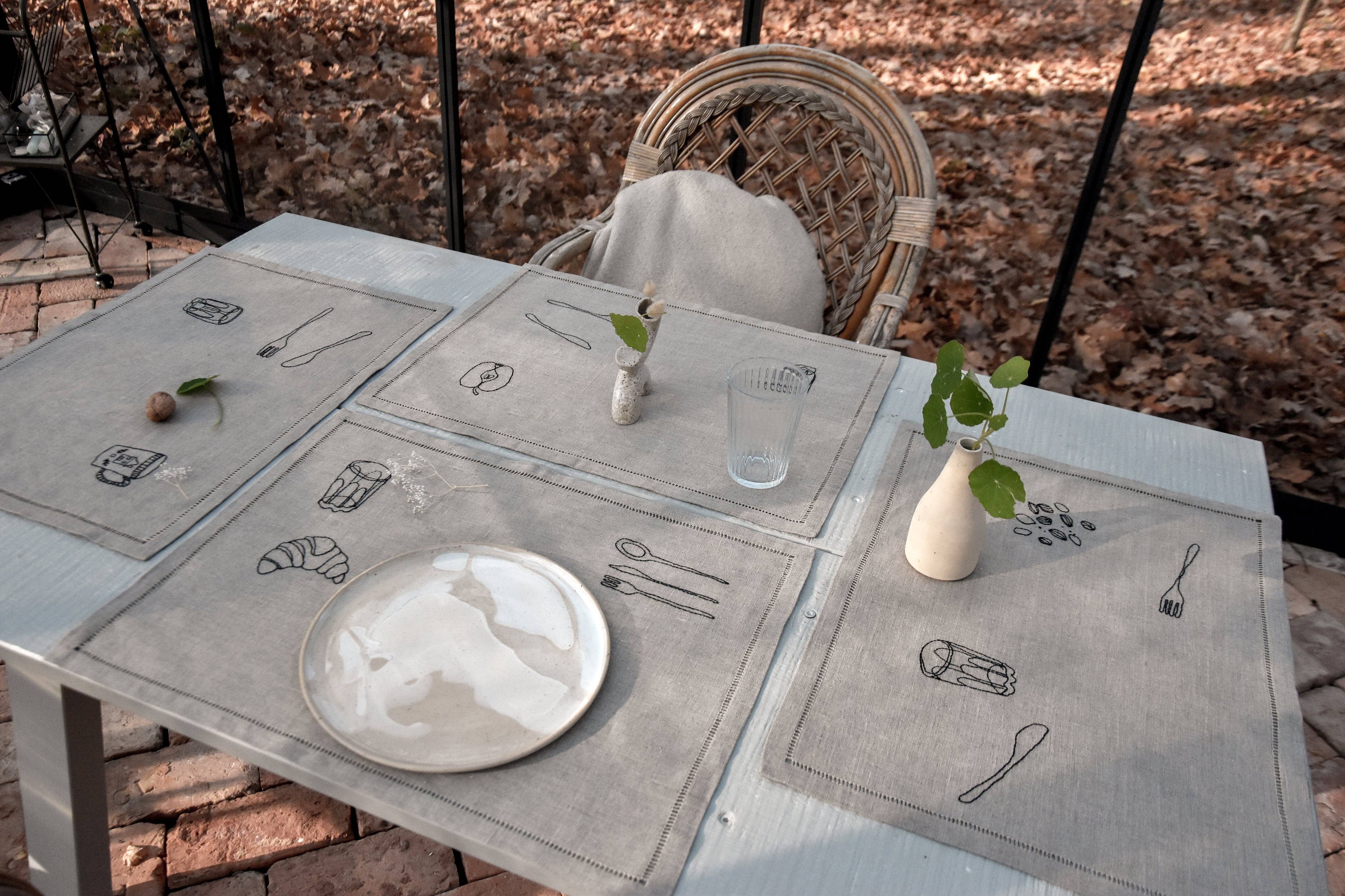 À bientôt - Vente Sets de table - Set de table en lin biologique Petit Dej en noir5