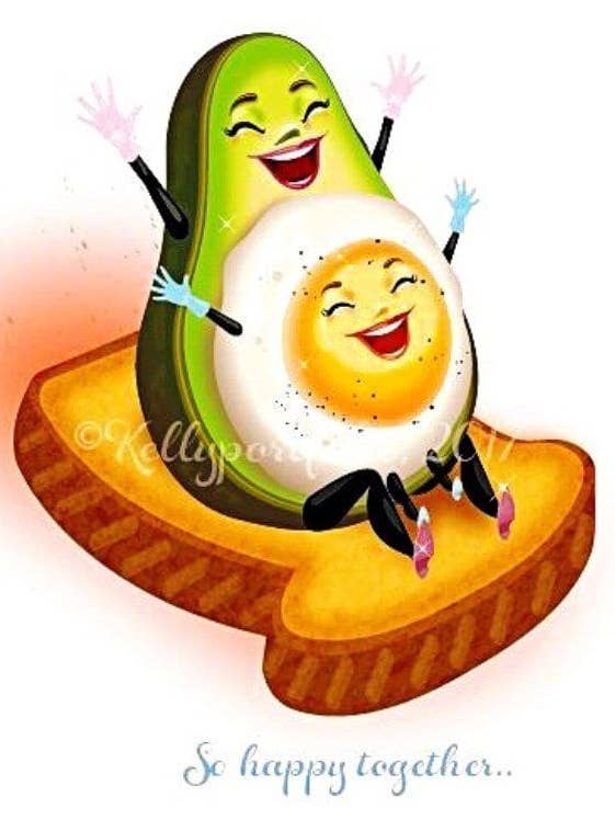 So Happy Together! Avocado Toast Quirky Food Print for wholesale by Kitschy Delish