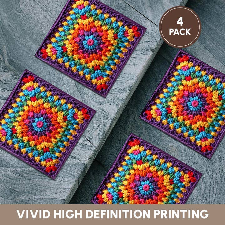 3dRose - Wholesale Coffee Mug - 3dRose, Granny Square Crochet Pattern Purple Edged Seventies Retro Pattern , Coaster5