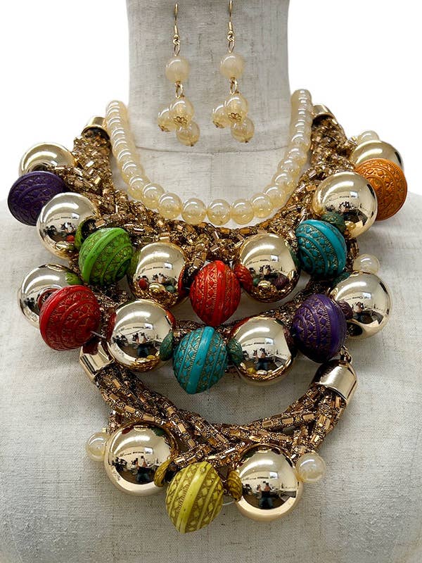 Ensemble de colliers tendance à perles en forme de boule gravées pour la vente par Andrea Bijoux