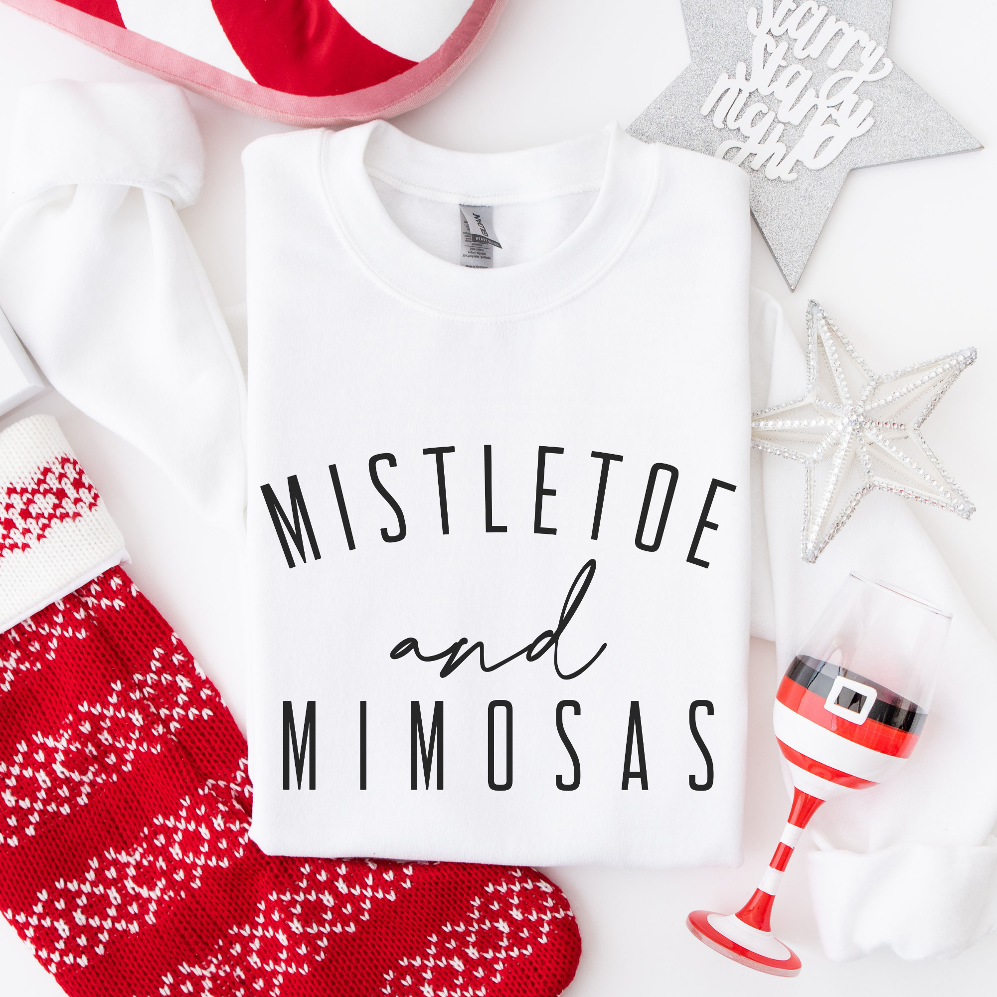 Trendznmore - Modern Graphic Apparel - Wholesale Graphic Sweatshirt - Women's - Mistletoe and Mimosas Christmas Crewneck Sweatshirt2